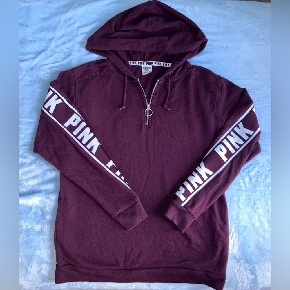VS PINK | Medium Quarter Zip Logo Stripe Hoodie